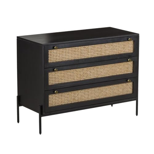 Image of Solid Sheesham Wooden Chest of Drawer with 3 Drawers Multipurpose | Storage Cabinet for Living Room, Bedroom, Hotel & Home, Black Finish, (45D x 105W x 78H Centimeters)