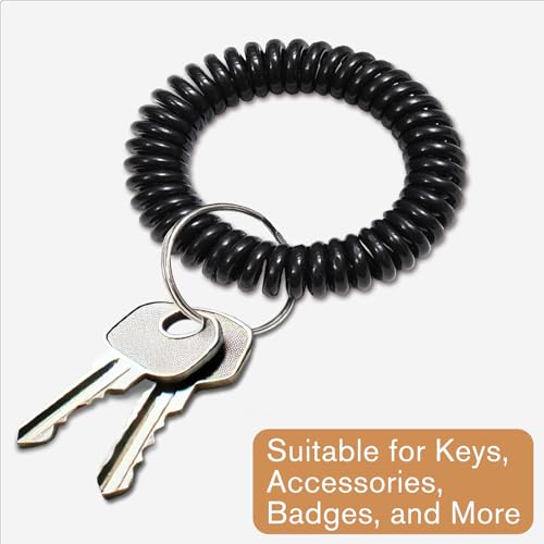 Image of 4-Pack 2 inch Spiral Wrist Coil with Steel Key Ring - Multi-Color Flexible Key Chain Bracelet, Stretches to 12 inch