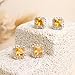 Sonateomber Gold Square Cubic Zirconia Moissanite Stud Earrings for Women, Sparkly Yellow Citrine Rhinestone November Birthstone Earings Birthday Prom Wedding Accessories Fashion Jewelry Gift