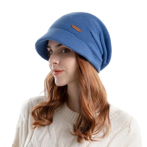 AYPOW Sombrero de Visera Holgado de Punto de Invierno para Mujer, Gorro Térmico Cálido con Forro Polar con ala, Gorro con Potección para Los Oídos, Gorro de Boina para Invierno al Aire Libre