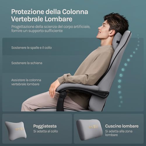 Sedia Gaming, Ampia Sedia da Ufficio Ergonomica Imbottita con Cuscino a Molla, Alta Capacità di Carico, Poltrona per Computer con Schienale Alto e Poggiapiedi, Tessuto a rete, Grigio, GS11gr - Sedia gaming - Immagine 5