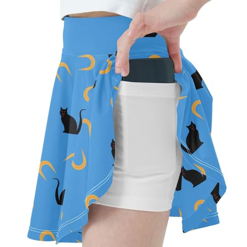 Girls Skorts High Waist Athletic Skirts with Shorts Halloween Black Cat Stretchy Teens Performance Tennis2