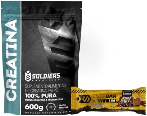 Kit: Creatina 600g + Barrinha Elitebar Pão de Mel 10g Soldiers Nu...