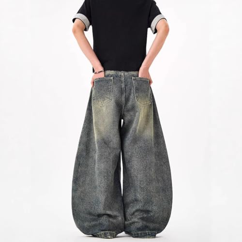 Baggy Jeans for Men Casual High Waisted Y2k Vintage Loose Fit Hip Hop Streetwear Wide Leg Skater Jeans3