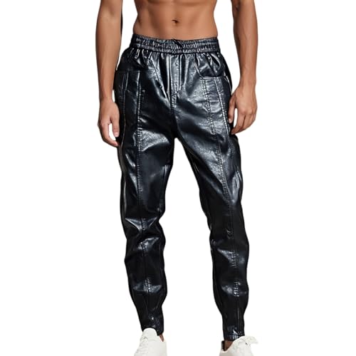 YOSUWOAI Lederhose Herren Wetlook Lack Leder Lang Motorrad Hosen Mottoparty Nachtclub Clubwear Leder Bikerhosen Stretch Kunstlederhose Slim fit Anzughose Leggings Tights Erotik Pants
