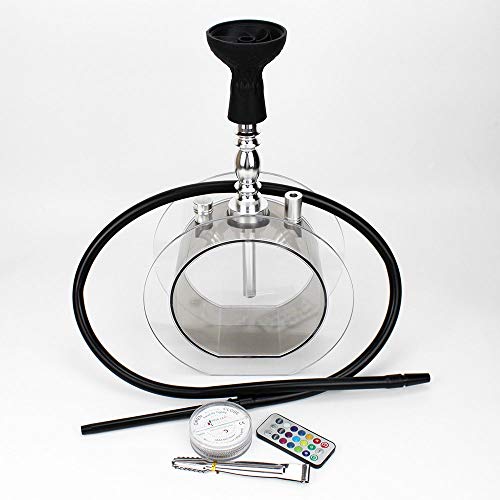 WJMT 16"Schlauchhaare Shisha Complete Set Metallic Modernem Acryl Oval Haken mit Silikon Hukahn Schüssel Hukahn Schlauchzangen Magische LED (Color : Black) – Bild 3