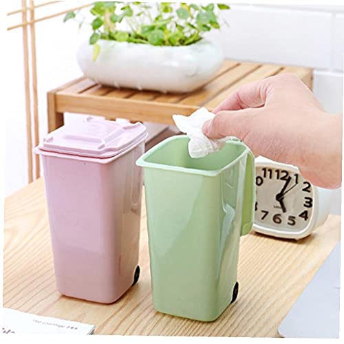 Pinicecore Tiny Desktop Dustbin Trash Bin with Supplies Wheelie Plastic Mini Table Waste Storage