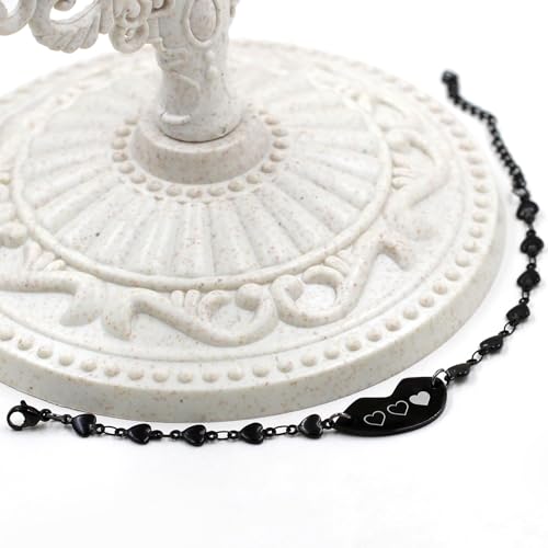 Image of 3pc Puzzle Heart Pieces Bracelets for Women Adjustable Stainless Steel Black Heart Link Bracelet for Sisters Friend Family Friendship Gifts YA4838