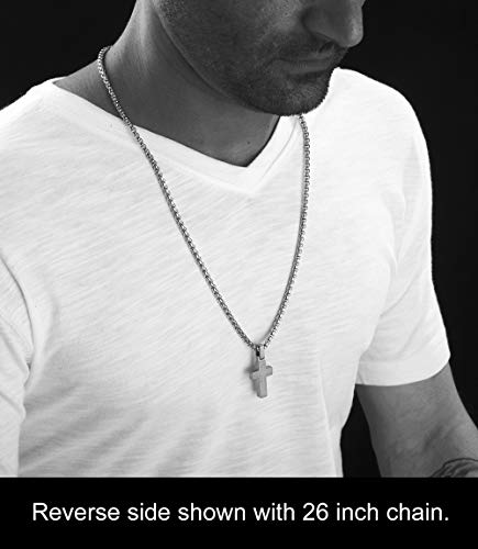 Unique Gestalt Small Titanium Cross Necklace With Black Carbon Fiber Inlay. 26 Inch Stainless Steel Chain. #TOP4