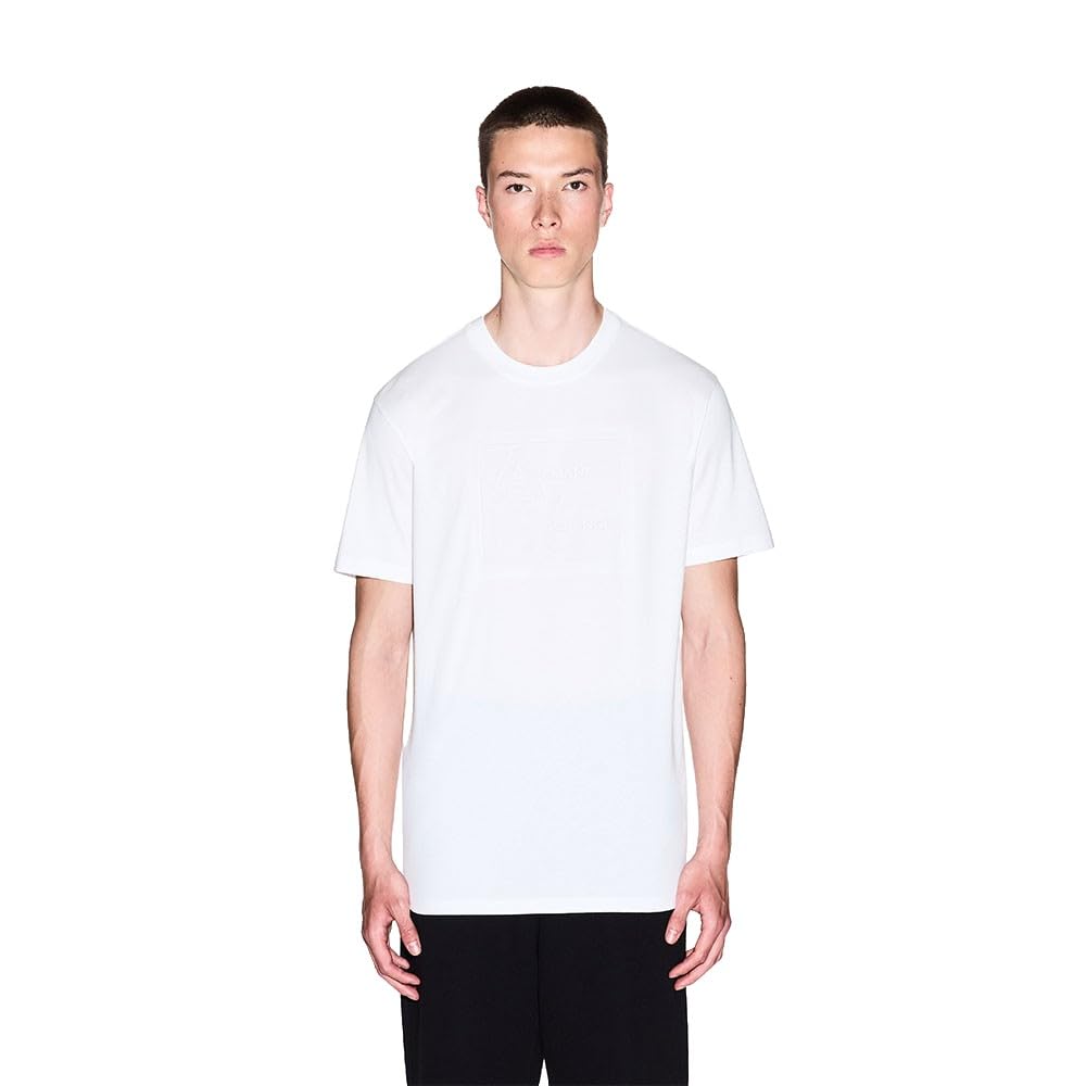 Armani Exchange Camiseta de Manga Corta para Hombre Tone on Tone On Tone Logo Round Collar Off White L, Blanco Crudo, L