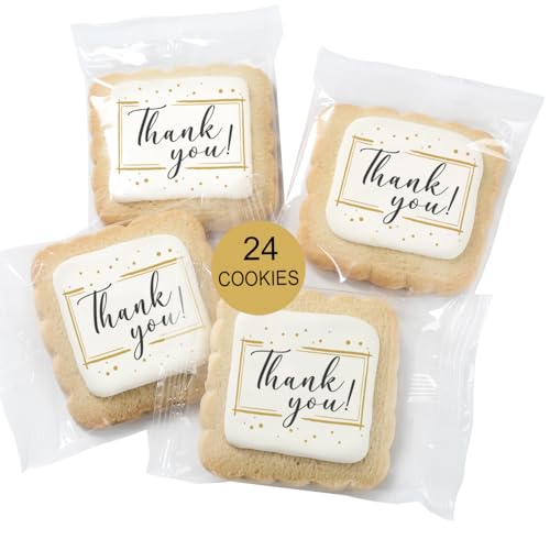 Image of Thank You Cookies Gold Black Elegant Classy Appreciation Treats Party Favors Gift Basket for Teachers Employees Nurses | 24 Pack Individually Wrapped | Corporate Employees