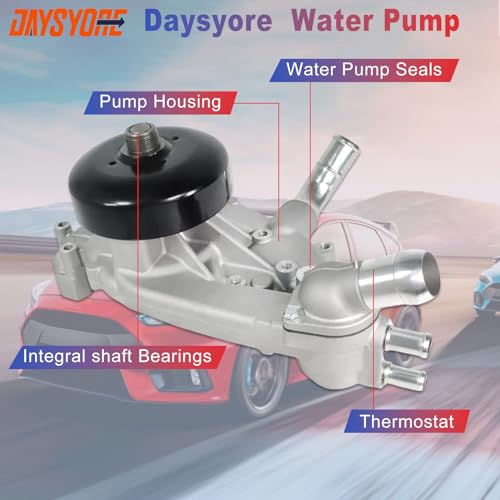 Daysyore AW5104 Professional Water Pump Kit with Thermostat and 2 Metal Gaskets Fits for 2002-2006 Escalade/Avalanche 1500 for Rainier for Silverado 1500/ Ssr/Suburban/Tahoe Engine 4.8L/5.3L/6.0L - Thumbnail 2