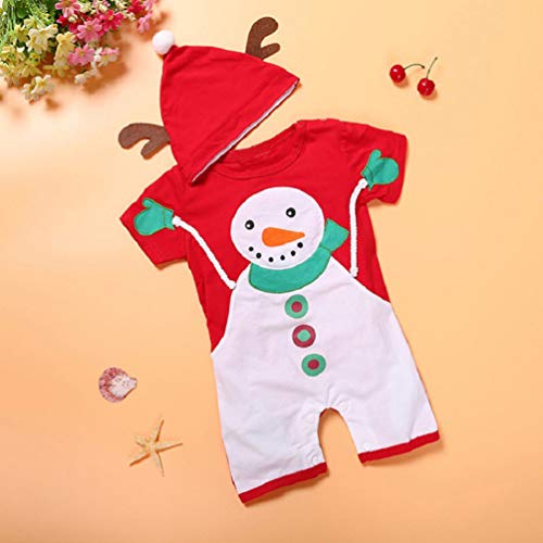 Amosfun Kerstmis Baby Jumpsuit met Rendier Antler Hoed Sneeuwman Patroon Bodysuit Romper Kerst Kostuum voor Baby Baby Baby Baby 80cm - Afbeelding 3