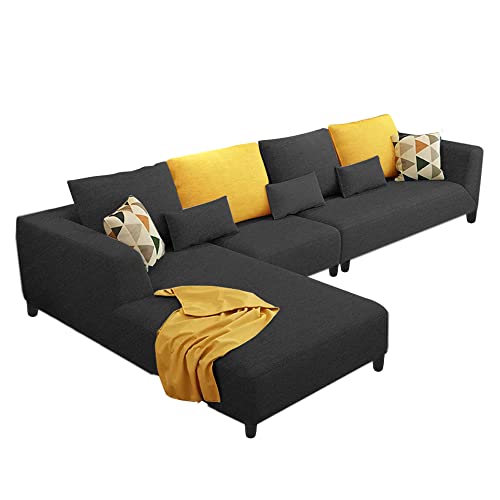 Image of Galib LHS 6 Seater L Shape Sofa Set for Living Room (Black Fabric)