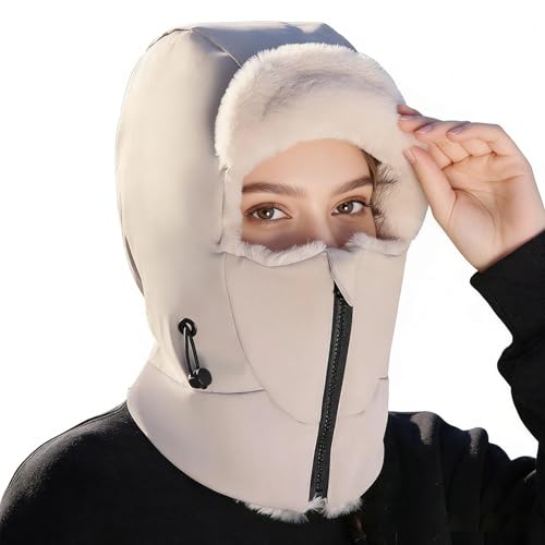 Sombreros tubulares para mujer | Protección para las orejas con capucha y calentador de cuello - Gorros de invierno a prueba de viento con bufanda y máscara facial para mujeres en clima frío - Para