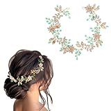 IYOU Crystal Bridal Hair Vine Green Rhinestone Wedding Headband Leaf Headpiece Prom Guest Hair Accessories for Brides and Bridesmaid