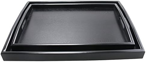 DILLMAN Serving Tray Large Black Wood Rectangle Food Tray Butler Tray Breakfast Tray With Handles (Large+Small)