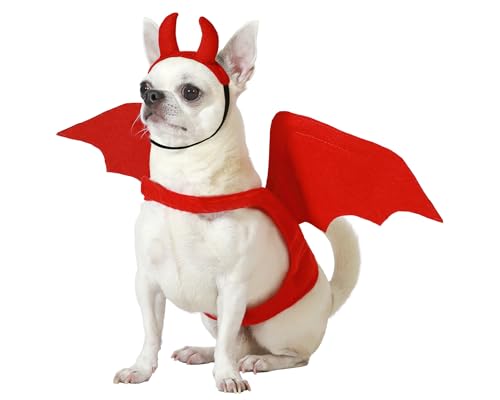 Atosa Disfraz de Demonio Rojo con Alas y Cuernos Halloween para Mascotas Figura Espeluznante y Encantadora Evento Temático Comodidad y Estilo Aterrador