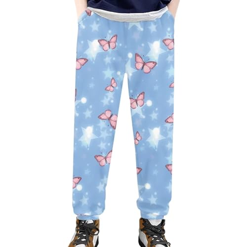 AmzPrint Girls Butterfly Sweatpants Vintage Casual Athletic Sweatpants Bottom Lounge Pants with Pockets