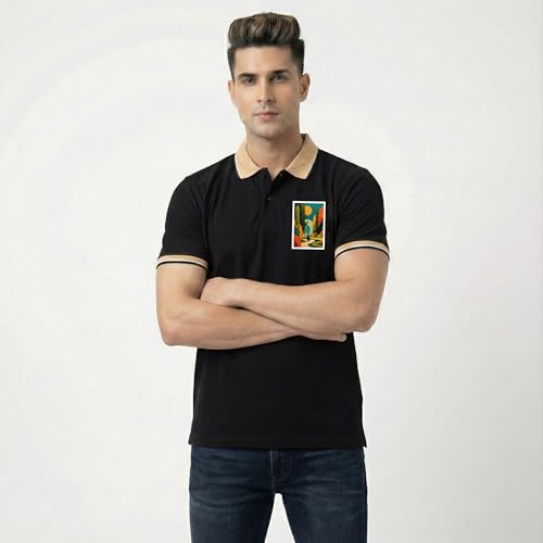 Image of Men's Regular Fit Solid Half Sleeve Casual Tipping Collar Polo T-Shirt