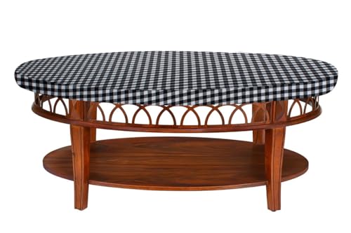 Image of The Furnishing Tree Elastic Oval Center Table Cover WxL 12x24 in Inches Polyester Checkered Pattern White