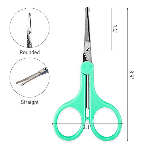 Humbee Eyebrow Scissors, Small Scissors For Facial, Nose, Eyebrow, Mustache, And Beard Hair Trimming & Grooming, Safety Edge, Green Long Cap #TOP4