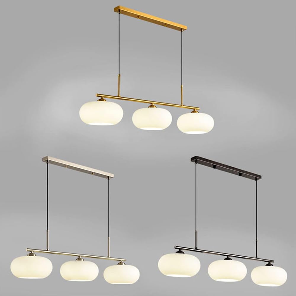 Lustres Créative Wabi-Sabi Style Scandinave Lampe À Suspension Abat-jour Verre Laiteux Suspendue 3 Flammes E27 Réglable En Hauteur Salle Manger Pendentif Salon Chambre À Coucher Plafonnier(Gold)