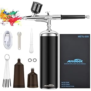 Autolock Airbrush, spuitpistool set 30 psi met compressor, draagbare draadloze airbrush-kit en oplaadbare hand-airbrush…