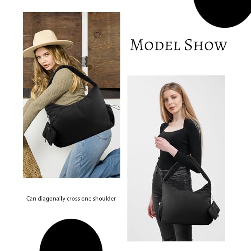 Image of ORAD Nylon Shoulder Bag for Women Puffer Nylon Hobo Purse Lightweight Large Nylon Hobo Handbag Nylon Crescent Bag with Zipper