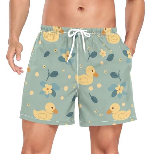 Traje de baño para hombre, de secado rápido, pantalones cortos de playa de pato de dibujos animados con forro de compresión, multicolor, L