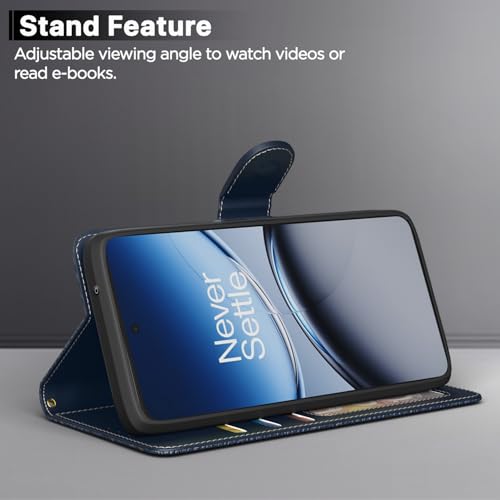 Image of Pikkme Flip Cover for Oneplus Nord CE5 5G | Leather Finish | Wallet Stand and Shock Proof | Complete Protection Flip Case (Blue)