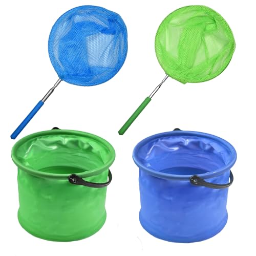 4-Piece Set Fishing Net Kids Fishing Net Pond Net Fishing Nets For Kids Fishing Nets For Catching Crabbing Bugs Insects Bird Playing Beach Ponds Pool Outdoor Telescopic Catching Net
