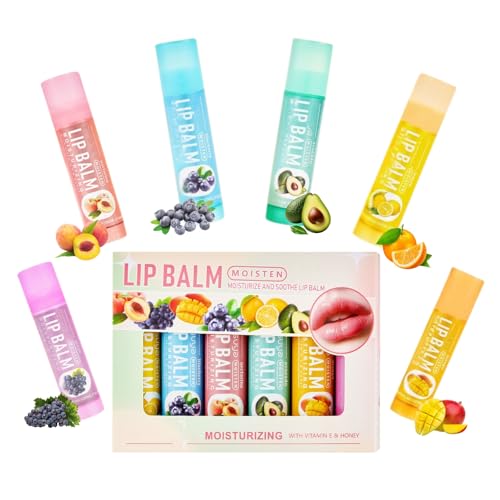 Fruchtiges Lippenbalsam Set mit 6 Stück - Hydrating Lip Balm Set - Lippenpflege für Sehr Trockene Lippen - Geschenke für Mädchen - Lip Sleeping Mask, Lip Care, Feuchtigkeitsspendend Pflegender
