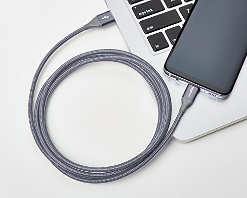 Image of Amazon Basics Nylon Braided USB-C to USB-A 2.0 Fast Charging Cable, 480Mbps Speed, USB-IF Certified, for Apple iPhone 16 /15, iPad, Samsung Galaxy, Tablets, Laptops, 6 Foot, Dark Grey (Pack of 3)