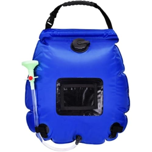 Kwueiit ポータブル、ソーラーシャワー、20リットル、温水、軽量、漏れ防止設計、持ち運び簡単、キャンプ、アウトドア、防災、野生に適している (ブルー)