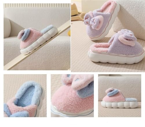 ELONEL Cute Rabbit Plush Cotton Slippers Men's and Women's Slippers Flower Soft Slippers Indoor and Outdoor Slippers4