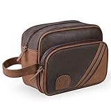  Vancase - Bolsa de aseo de viaje para hombre, bolsa de lavado de cuero vintage, grande, impermeable, kit de afeitado, organizador de maquillaje portátil para baño