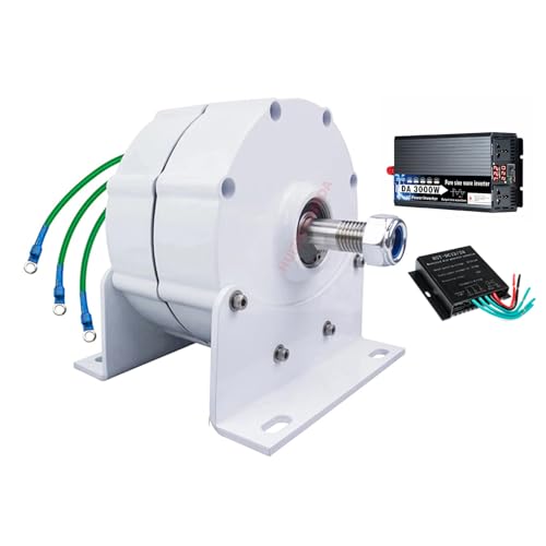 HUIZHITENGDA 48v, Generador de imán Permanente sin Engranajes 3000w, con convertidor de Voltaje 12v 24v 48v 220v Generador de imán Permanente de Bajas RPM (con Base)