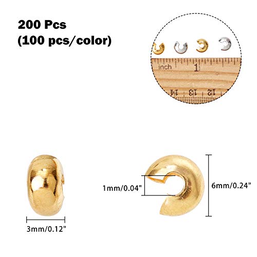 arricraft 200 Pcs Brass Crimp Beads Covers, 2 Colours 6mm Round Beads Covers for DIY Jewellery Making Hole:1mm - Image 2