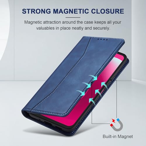 Image of Jasonyu Flip Wallet Case for T-Mobile Revvl 8 Pro 5G,Blue