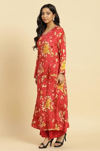Image of W for Woman Women's Viscose Regular Fit Floral Printed Flared Regular Kurta