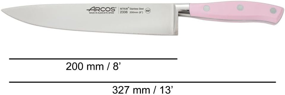 Arcos Forged Professional Kitchen Knives Set. 3 Cooking Knives for Cutting and Peeling Food. Ergonomic Polyoxymethylene Handle. Series Riviera. Color Rose