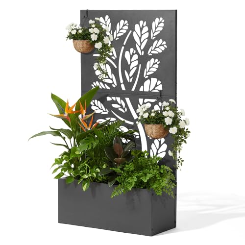 VINGLI Metal Raised Garden Bed with Trellis, Outdoor Planter Box