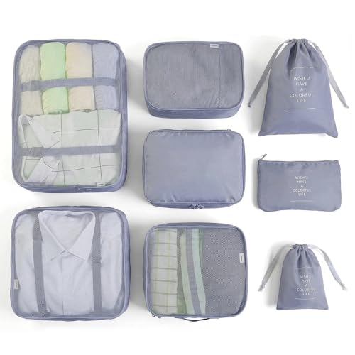 BillyBath Koffer Organizer set, Packing Cubes Kleidertaschen Schuhbeutel Reiseorganizer Packwürfel Kosmetik Travel Organizer Packtaschen für Koffer (8 teilig, Grau) BillyBath Koffer Organizer set, Packing Cubes Kleidertaschen Schuhbeutel Reiseorganizer Packwürfel Kosmetik Travel Organizer Packtaschen für Koffer (8 teilig, Grau)