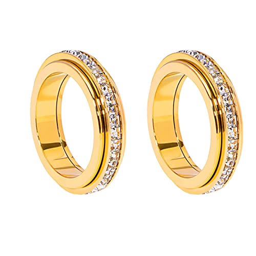 UIHECTA Vikanda Thermogener Moissanit Spinnerring Für Frauen Funkelnder Zirkon Gedrehter Ring Lymphatischer Entwässerungsring Für Stressabbau Vikanda Moissanite,Gold,7# Cover