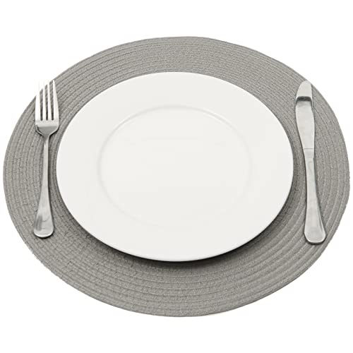 Image of SHACOS Round Braided Placemats Set of 6 Thick Fabric Circle Grey Place Mats Woven Table Mats for Dining Tables 15 inch (Gray, 6)