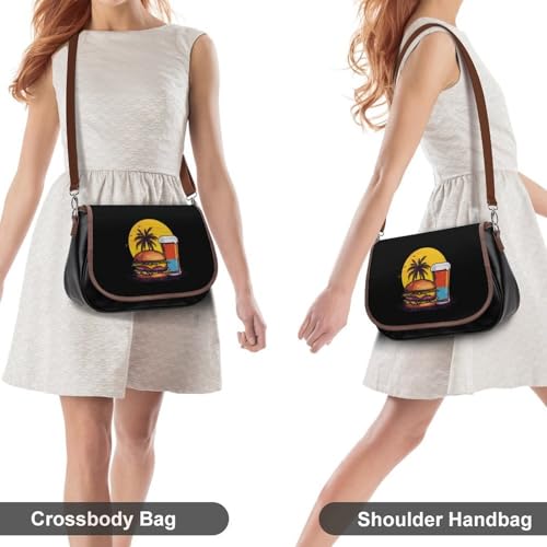 Burger And Beer Women's Crossbody Bags Leather Messenger Handbag Small Shoulder Bag Purse4