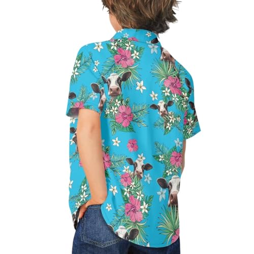 Boy Kids Hawaiian Button Down Shirt Short Sleeves Casual Summer Tops Size 3-164