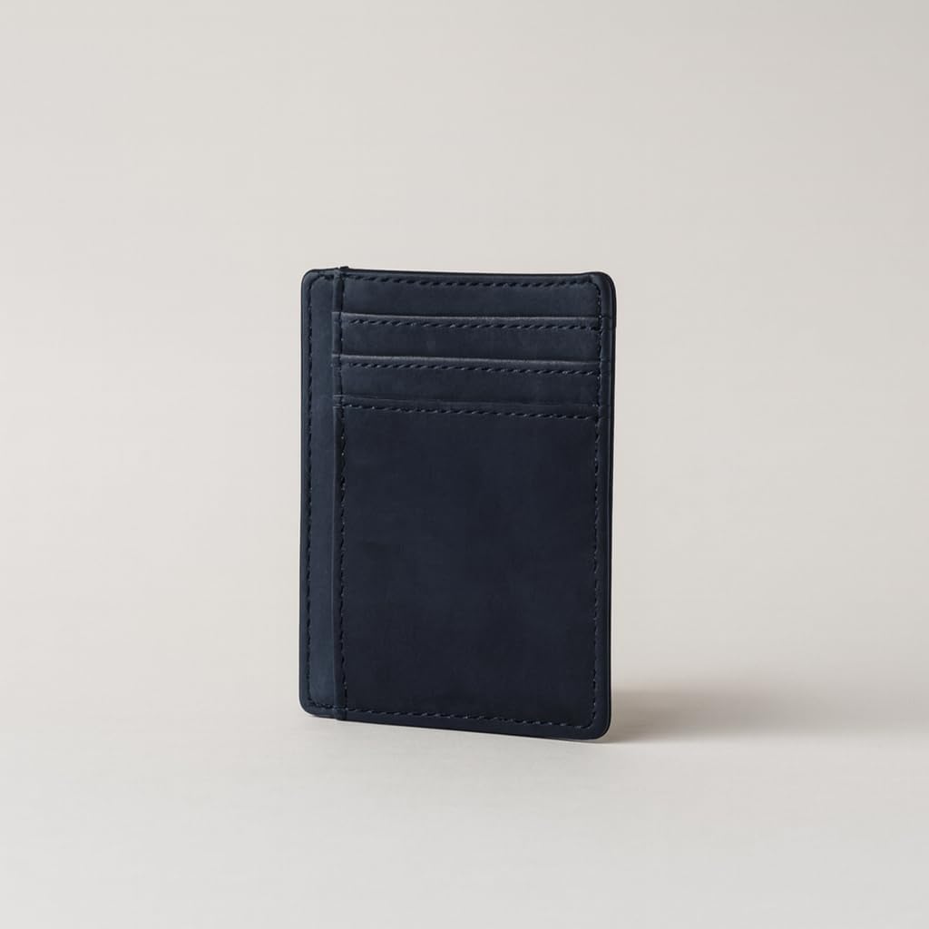 Slim Leather Wallet for Men & Women – Minimalist Front Pocket Card Holder, Small Money Clip Wallet, Genuine Leather Credit Card Case (Blue) - Image 2