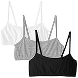 Fruit of the Loom Girls' Cotton Spaghetti Strap Sport Bra, Black Hue/White/Grey, 34